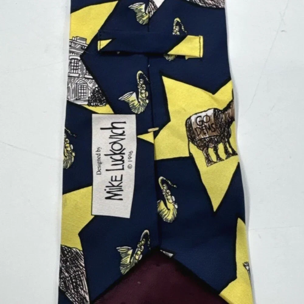 Democratic Political Tie Silk Mike Luckovich Bill Clinton Democrat Saxophone 90s